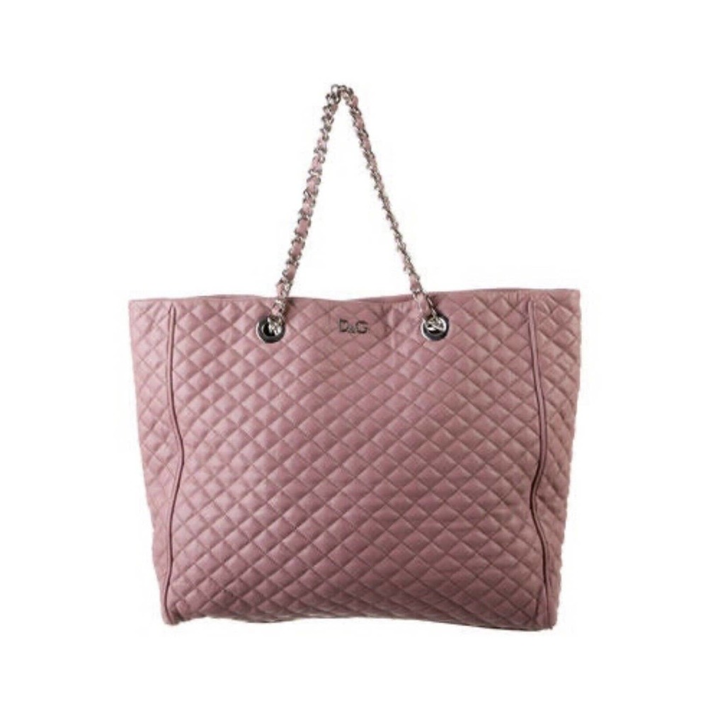 Authentic Dolce & Gabbana Lily Glam Quilted Tote Leather Chain‎ Handle Bag Pink
